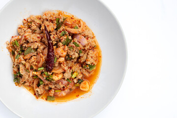 Spicy minced pork salad. Thai style food