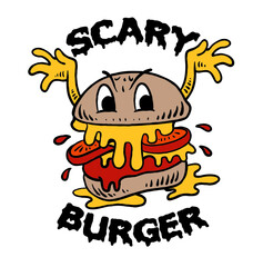 Scary Burger Summer Cute vintage Illustration for apparel and shirt