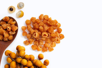 Dried longan on white background.