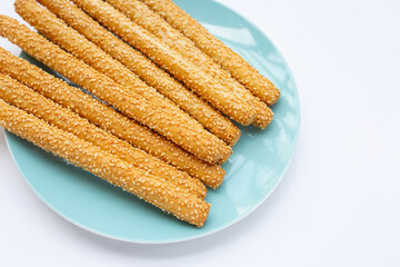 Bread sticks on white background