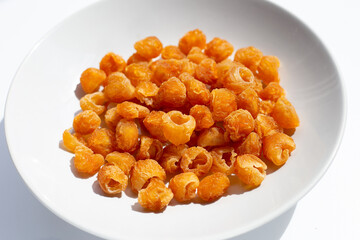 Dried longan on white background.