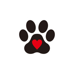 paw prints dog vector and heart illustration symbol