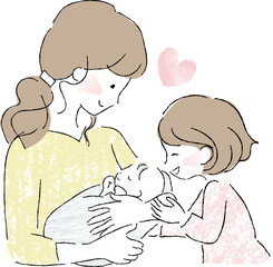 赤ちゃんとお母さんとお姉ちゃん