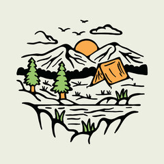 Camping with good view in the nature graphic illustration vector art t-shirt design
