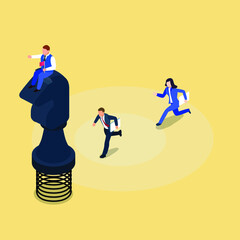 Businessman signaling to go forward to a businessman and woman isometric 3d vector illustration concept for banner, website, illustration, landing page, flyer, etc.
