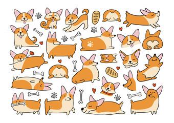 Corgi dogs set. Funny Puppies collection. Sketch for your design