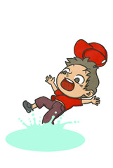 危険な水遊びをする男の子のイラスト