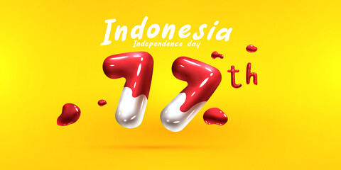 77 Years Independence Day of Indonesia 3d text effect