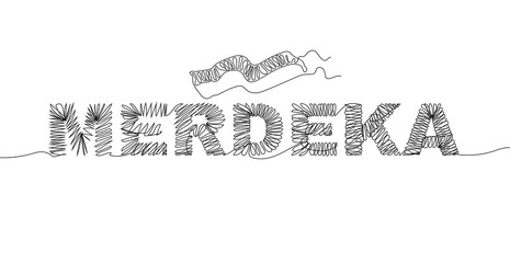 Indonesia Independence day celebration continuous one line art drawing text. Merdeka translates to independence or freedom or independent