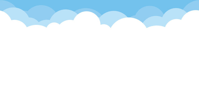 Cute white cloud on bright blue sky seamless pattern border background.