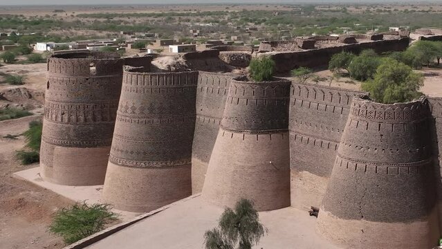 Cinematic overhead aerial Footage of Derawar Fortress in Cholistan Desert