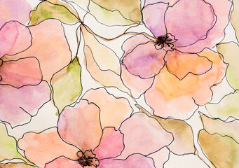 Flower illustration in watercolor. Delicate floral pattern. Artistic background. Postcard. Flower card. - 516697650