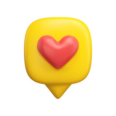3d icon red heart speech bubble. Vector cartoon feedback icon. Realistic illustration of like, love or appreciation for social media