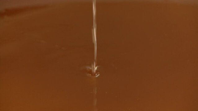 Babassu vegetable oil dripping into a container as it is harvested from palm seeds - isolated close up