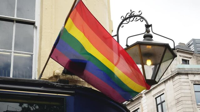 Rainbow flag on a building in London, Uk