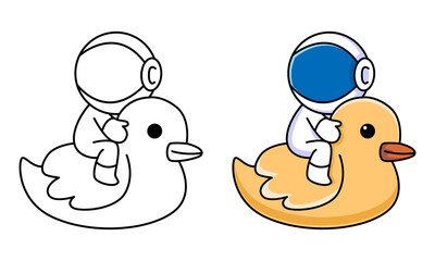 cute astronaut sitting on duck tires coloring page for kids