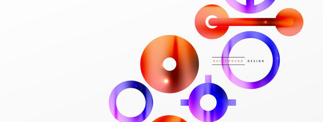 Minimal geometric abstract background. Shiny and glossy circle, line and round shapes design. Trendy techno business template for wallpaper, banner, background or landing