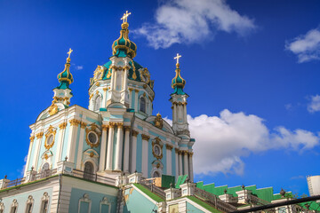 Fototapeta na wymiar St. Andrew's Orthodox Church in Kyiv at sunny day - Ukraine