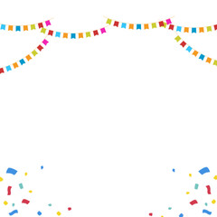 Party white background with Flags andconfetti and firecracker sauce for promotions and events illustration set. party, diary, decorate, event. Hand drawn style. colourful square. 