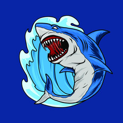 Naklejka premium shark angry jump in the wave artwork