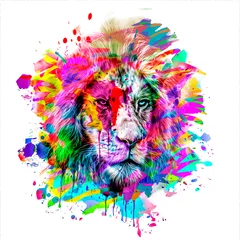 Foto auf Glas Lion head with colorful creative abstract element on white background © reznik_val