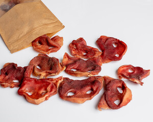 Natural dried treats for dogs. Treats for rewarding and training dogs. Dried meat products for...