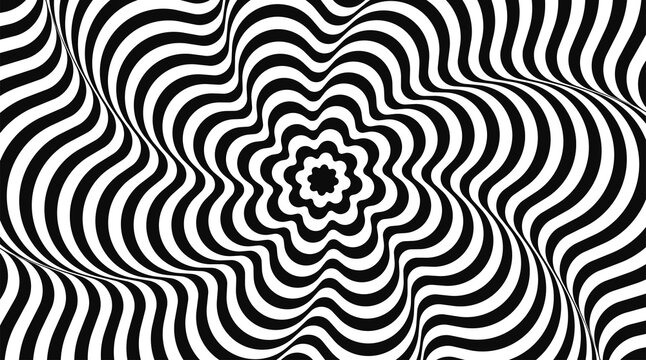 Abstract pattern of black and white lines. Optical illusion.