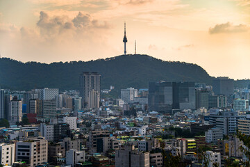 SEOUL, SOUTH KOREA - OCT 14, 2019 : Seoul Tower on Namsan mountain, the symbolic of capital city, Seoul, South Korea