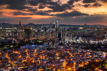 The cityscape and sunset of Seoul, South korean