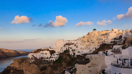 Beautiful  Sunset sky scene at Oia town on Santorini island, Greece - obrazy, fototapety, plakaty