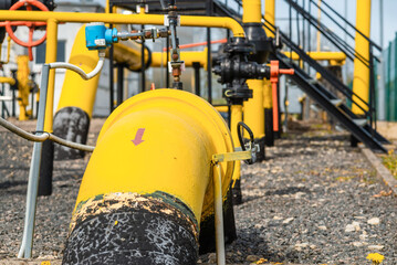 Valves at gas plant,pressure safety valve,selective focus.Background for business.Selective focus.