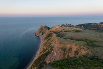 Aerial view to a sea cape at sunrise. Cape Emine, Bulgaria