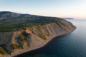 Fototapeta premium Aerial view to a sea cape at sunrise. Cape Emine, Bulgaria