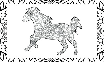 horse on two legs - mandala decoration animal image vector illustration