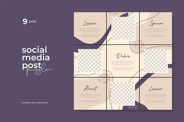 instagram puzzle template, abstract element instagram post design, pastel background, instagram puzzle feed pack template.