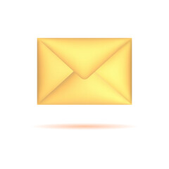 Yellow closed envelope. New message 3d vector icon for mobile app, web site, social media isolated on white background. 