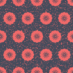 Beautiful red flower flat cartoon seamless pattern with scuffs and scratches for packaging and textile