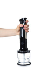 Concept of cooking accessories with blender, isolated on white background