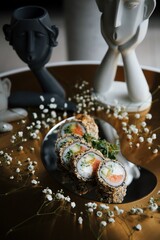 fried rolls with salmon
