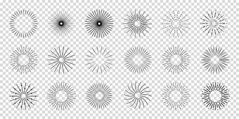 Sunburst Or Starburst Element Set - Different Vector Illustrations Isolated On Transparent Background - obrazy, fototapety, plakaty