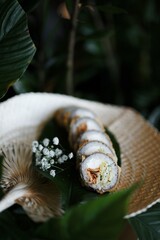 fried rolls with salmon

