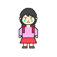 Pixel art crying elementary school girl