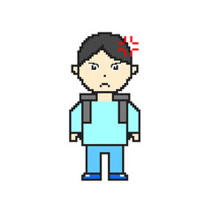 Pixel art angry elementary school boy