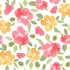 Watercolor floral pattern with abstract flowers in a sketch style on a white background. Vintage style texture for fabric, wallpaper, decor.