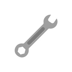 Grey wrench diy tool vector icon on white background.