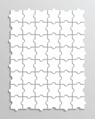 Puzzle pieces set. Jigsaw outline grid. Portrait orientation. Cutting template with 8x6 details. Scheme of thinking game. Modern background with separate shapes. Vector illustration.