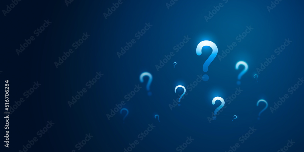 Poster white question mark sign on punctuation blue background with abstract symbol concept or faq icon pro
