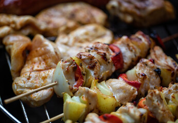 barbecue with delicious grilled meat on grill
