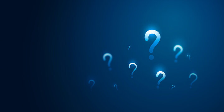 White question mark sign on punctuation blue background with abstract symbol concept or faq icon problem ask answer solution message and help support customer service information confusion element.