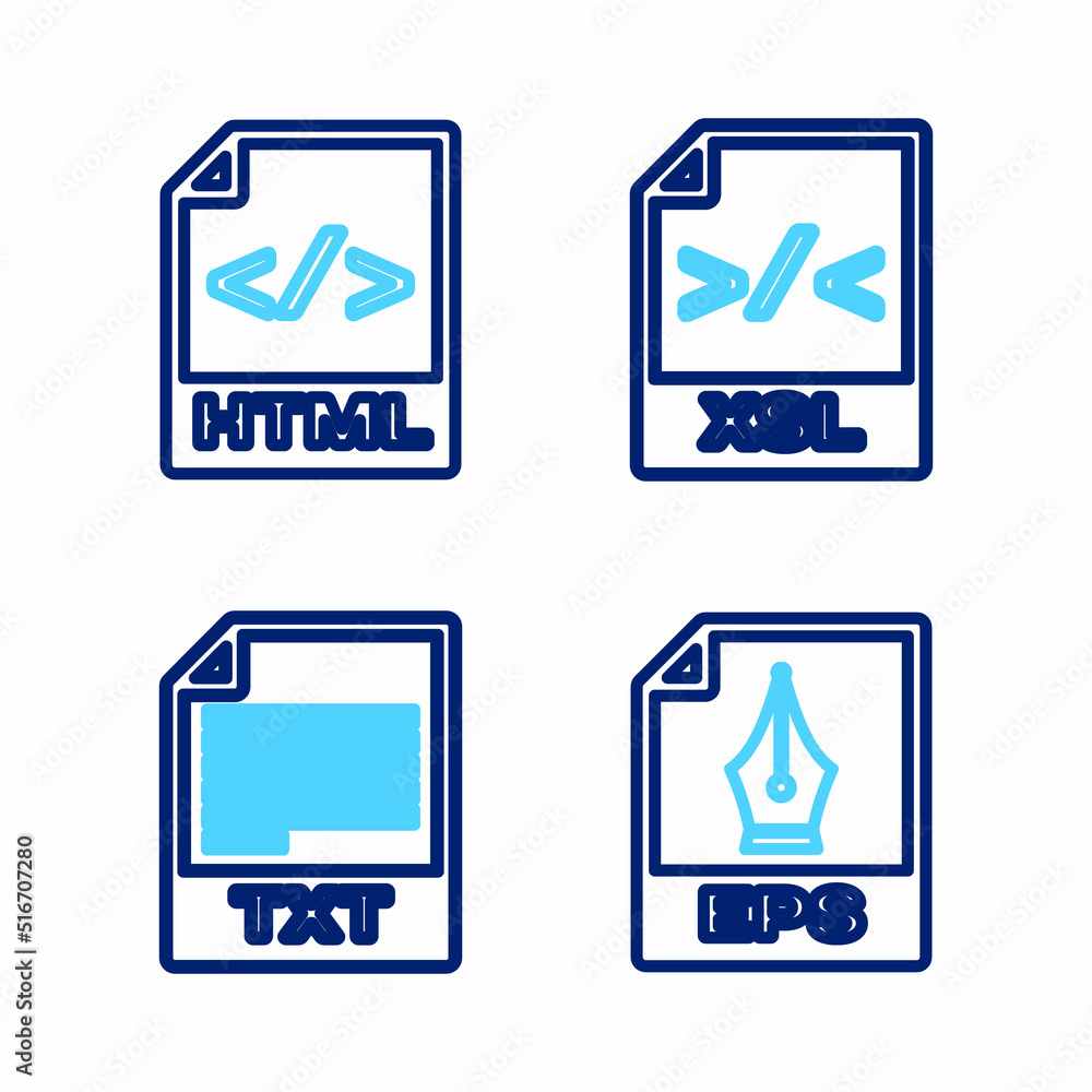 Poster set line eps file document, txt, xsl and html icon. vector